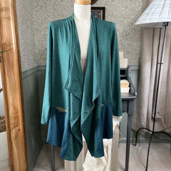 LOGO by Lori Goldstein Sweaters - LOGO by Lori Goldstein Teal Lounge Cardigan